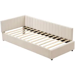 Merax Polsterbett Sofabett 90*200 Multifunktionsbett mit Lattenrost Hautfreundlicher Samtstoff Beige