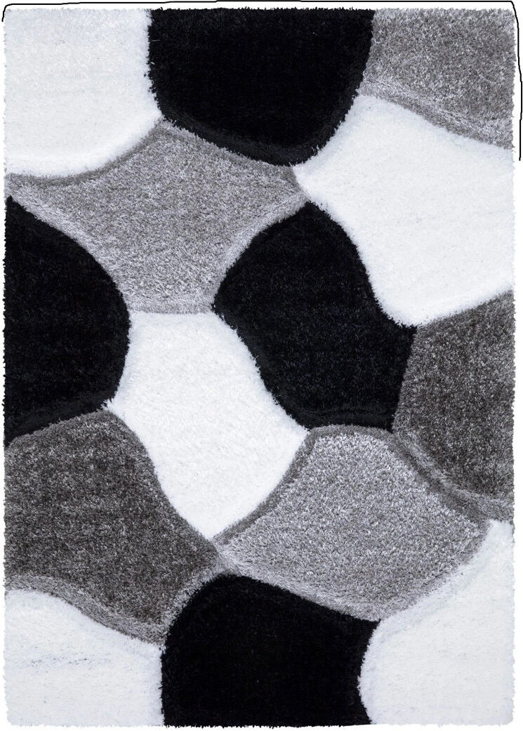 17 Stories Rectangle Geometric and Geometric Shapes Shag Black White Rectangle 80 x 150 cm