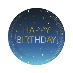 8 Teller Happy Birthday blau & gold