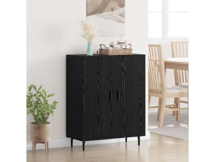 HEFZGDB Klassisches Sideboard mit viel Stauraum aus Holzwerkstoff und glatter Oberfläche, Sideboard für Wohnzimmer mit Präsentationsfläche in Schwarz-Eiche, mit Metallfüßen