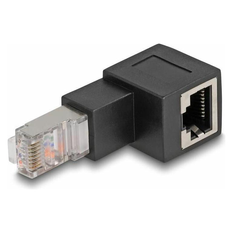 Delock RJ45 Stecker zu RJ45 Buchse Adapter Cat.6A 90° nach unten gewinkelt (Netzwerkkabel Stecker) (87862)