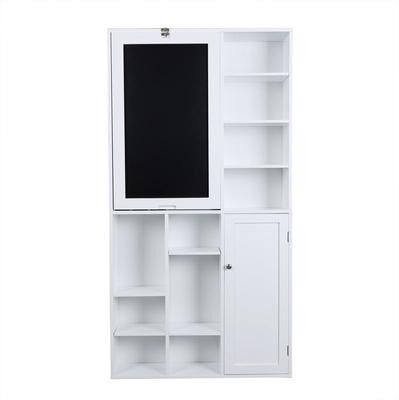 Utopia Alley Collapsible Fold Down Desk Table with Large Storage Cabinet & Bottom Shelves, Computer Desk, White