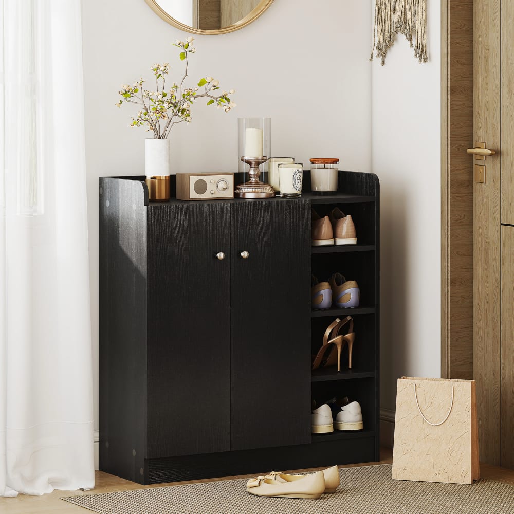 Homcom Armoire meuble à chaussures noir Noir 83x90x30cm