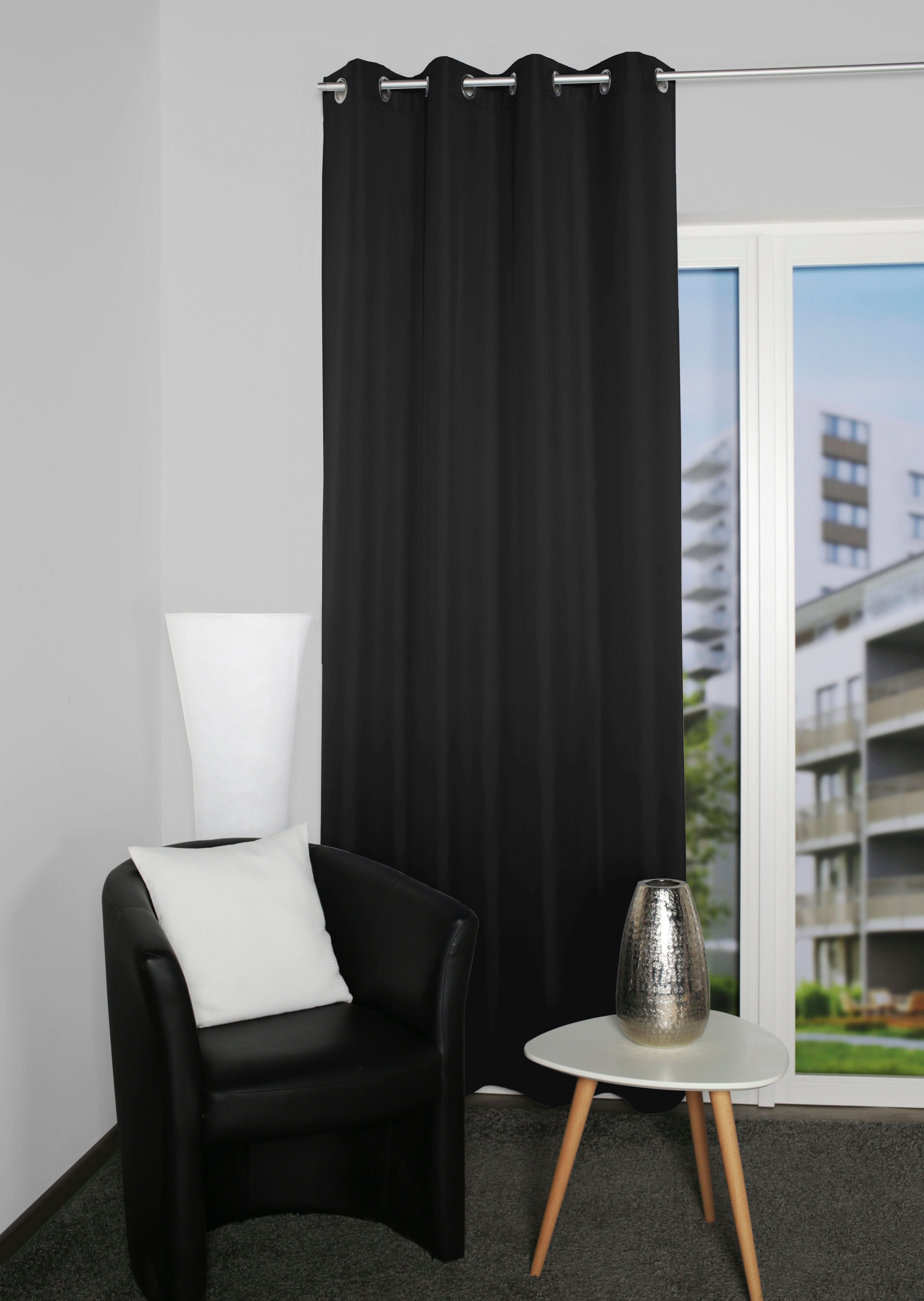Vorhang HOME BASICS "ATLANTIK" Gr. 1, schwarz, B:140cm H:235cm, Polyester, Gardinen, Vorhang, Ösenschal Uni ATLANTIK