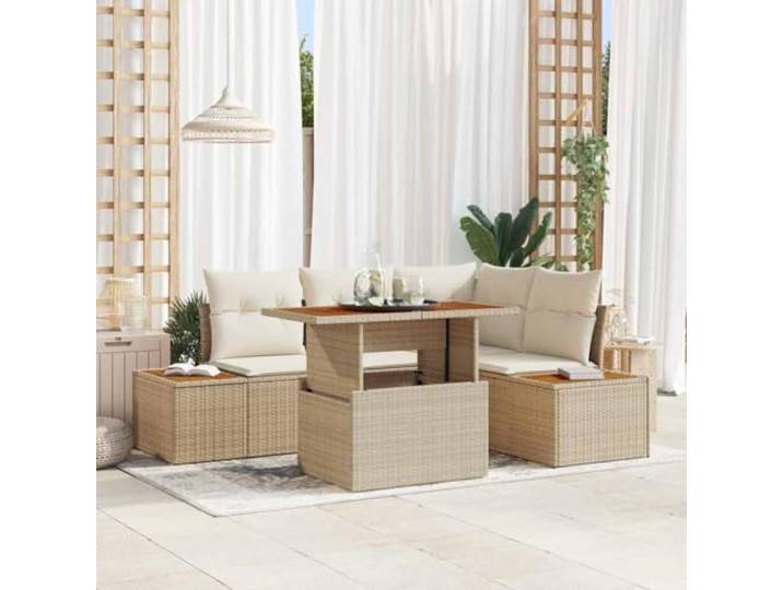 KTHLBRH Modulares Gartentisch und Sitzgruppe mit Kissen als wetterfeste Outdoor Möbelgruppe für Garten, Esszimmer Set für Terrasse mit verstellbaren Füßen und Eckbank