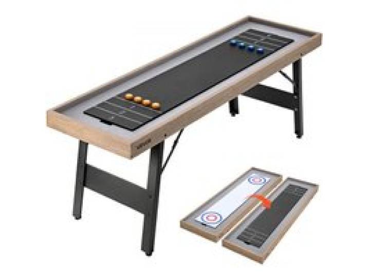 VEVOR Table de Shuffleboard et de Curling 2-en-1 Kit de Jeu de Palets 2,1 m, Pour Salle de Jeu Familiale Fête, Plateau Réversible Double Face, Pieds Pliables, Glisse Fluide, Avec Palets en Plastique