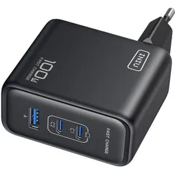 INIU 100W GaN Ladegerät 2x USB-C/USB-A (100 W), USB Ladegerät, Schwarz
