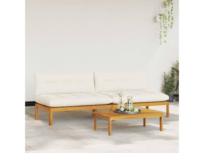 KTHLBRH Sofa Terrasse 120 cm Akazie 2 Stück Natur Massivholz, Kissen aus Schaumstoff, wetterfest, 4-Sitzer für den Garten