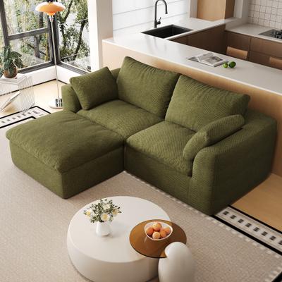 Loedds 78.8-inch 3-Seat Modular L-Shaped Fabric Sectional Sofa with Chaise and Resilient Foam Cushioning, Green