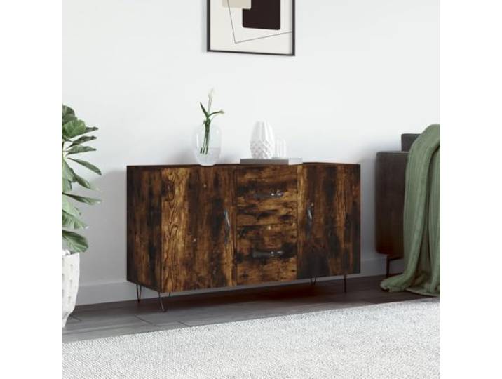 KGCRYUWED Sideboard in Räuchereiche Optik 100x36x60 cm - Moderner Schrank mit Metallbeinen und Stauraum für Wohnzimmer