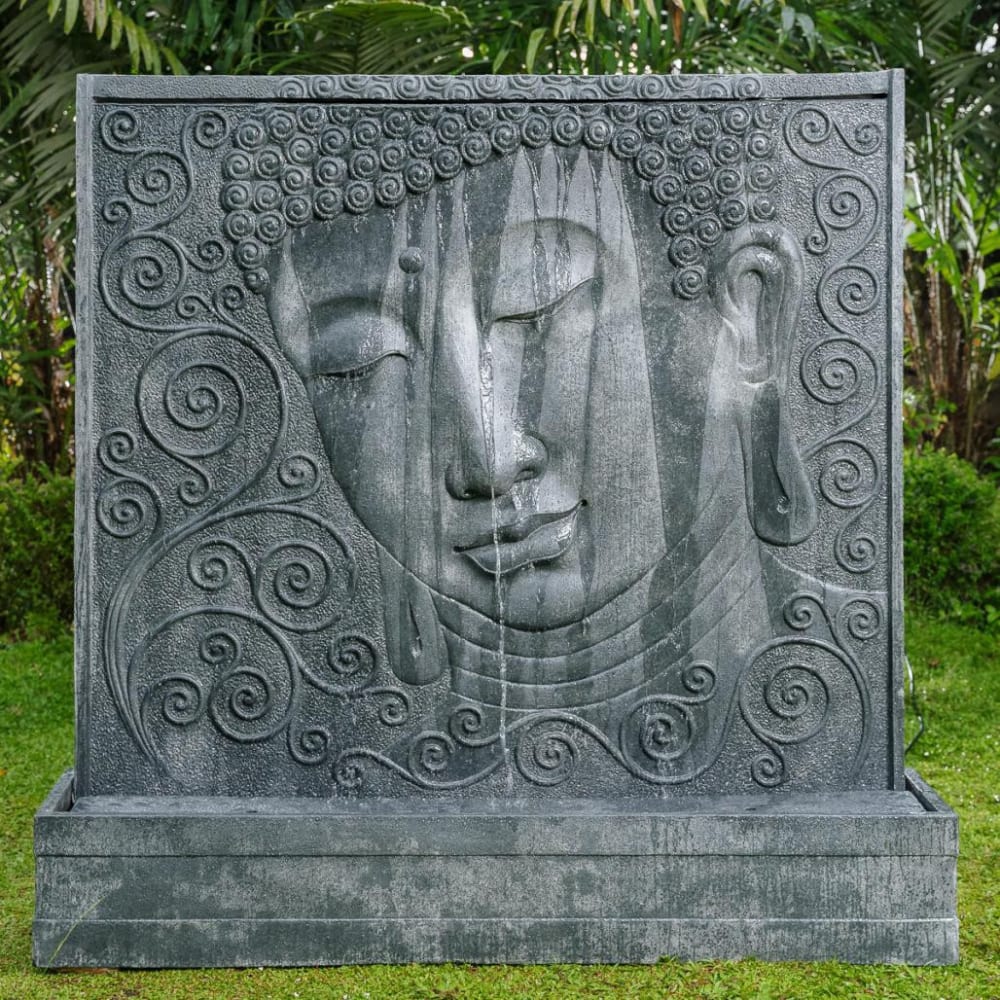 Wanda Collection Grand mur d'eau relief de bouddha 165cm Gris 173x168x36cm