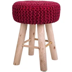 HOCKER aus Holz und Baumwolle, rot, 32x44cm