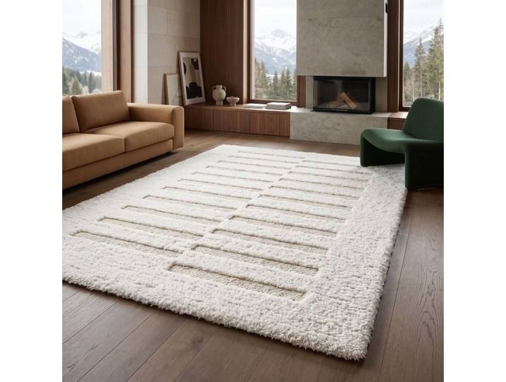 Tapis shaggy doux à relief graphique crème 160x230 - ORGANIC RELIEF