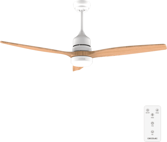 Ventilador de techo - Cecotec EnergySilence Aero 5275 LightWood Expert, Luz LED, Mando, 6 velocidades, Temporizador, Función Verano/Invierno, Madera