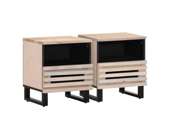 HEFZGDB Nachttische 2 STK. 40x34x46 cm Gebleichtes Massivholz Mango mit Stauraum Fach für Wohnzimmer und Schlafzimmer Dekoration