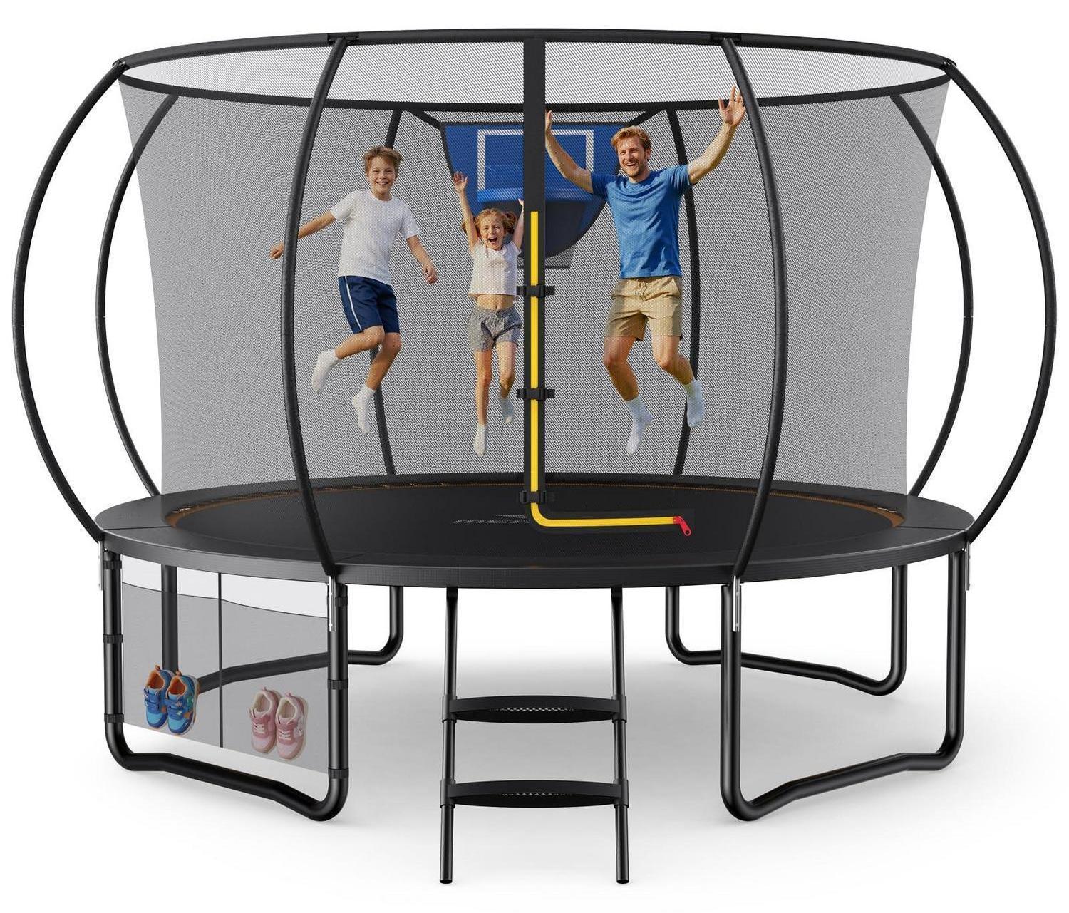 Gartentrampolin Outdoor 366cm mit Sicherheitsnetz und Basketballkorb, MaxLoad 150kg