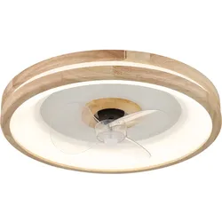 Deckenventilator Deckenlampe Holzlampe, Fernbedienung Vor-Rücklauf dimmbar Timer, Metall Holz, 1x LED 2250Lm, D=50 cm