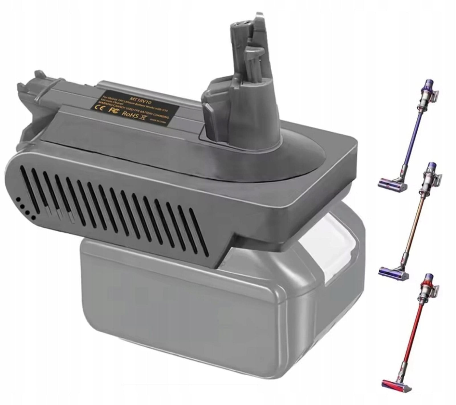 ROSFIX Batterijadapter voor Dyson V10 Animal, Absolute en Motorhead, compatibel met Makita 18V BL1840, BL1850 en BL1860 ABS