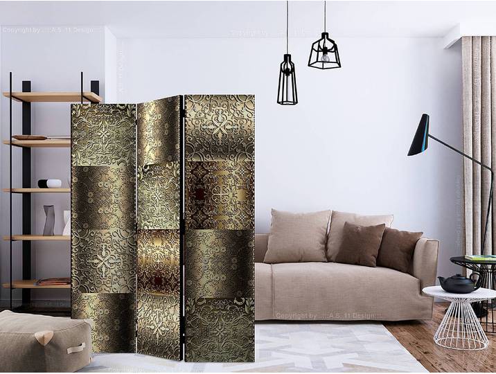 Paravent Metal Plates 1 côté Intissé sur bois massif Doré 135 x 172 x 3cm