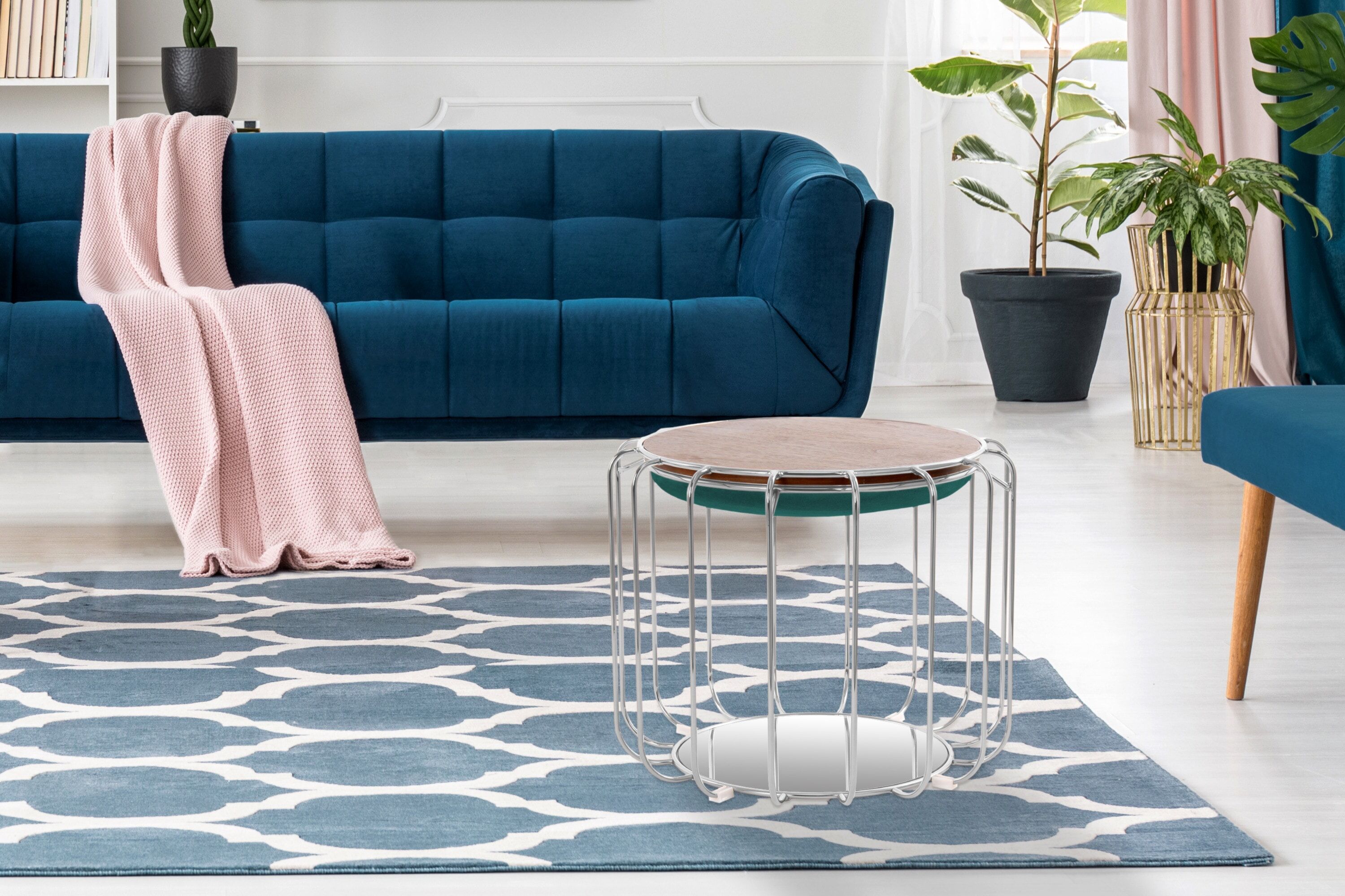 Beistelltisch KAYOOM "Pouf Comfortable 110, abnehmbares und wendbares Oberteil", grün (dunkelgrün, silber, silber), B:50cm H:45cm T:50cm, Eisen, MDF, Samtbezug, Schaumstoff, Spiegel, Tische, Beistelltisch, praktisch umzuwandeln in Tisch oder Hocker, mit S