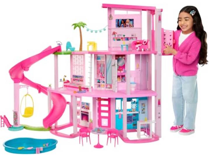 Barbie Traumvilla Puppenhaus-Spielset und Themenzubehör Tieraufzug, 3-stöckige Rutsche mit vielen Spielbereichen, 75+ Teile, ab 3 Jahren, HMX10