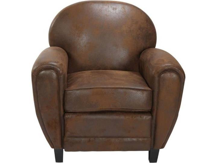 Fauteuil marron vieilli en microfibre - Club - Maison Pavane
