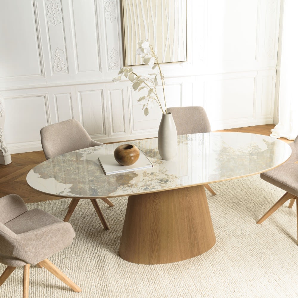 MACABANE Table à manger 200x90cm plateau céramique Beige 200x76x90cm