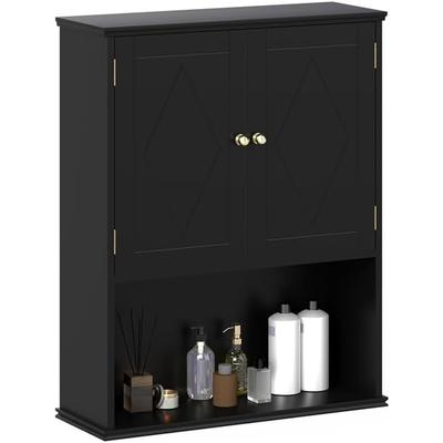COSTWAY Hängeschrank Bad, Schrank mit 2 Türen & verstellbarem Regal, platzsparend, 60x21x75 cm, Schwarz