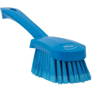 Vikan Scheuerbürste Handbürsten mit kurzem Stiel, Kunststoff, Länge: 27cm, weiche Borsten, mit Griff, blau