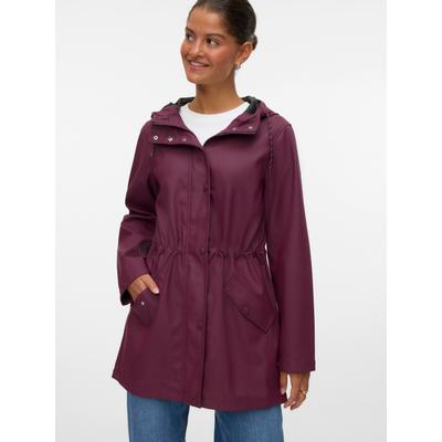 Regenjacke VERO MODA "VMMALOU COATED JACKET", Damen, Gr. XL, rot (winetasting), Web, Obermaterial: 100% Polyester, unifarben, Po-bedeckend, Jacken Regenjacke, wasserabweisende Beschichtung