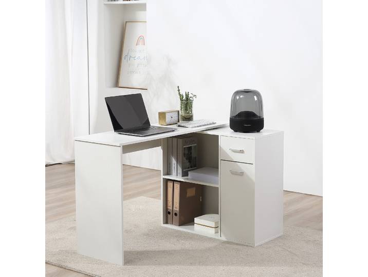 HOMCOM Bureau d'Angle Rotatif 180° avec Bibliothèque Blanc