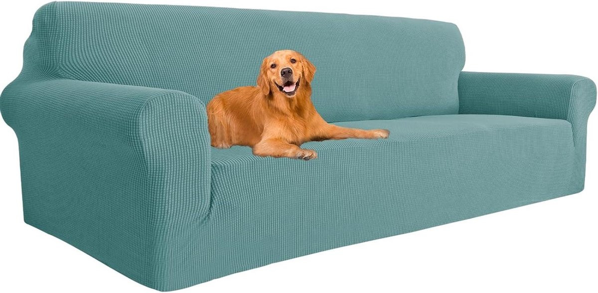 Lichtblauwe elastische sofa hoes voor 4 zitplaatsen