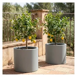 Ethick, Blumentopf, 2er-Set Moderner Blumentopf Rund Ø47cm in Beton-Grau, Pflanzkübel 40L aus Kunststoff für Innen & Aus (47 x 40 cm)
