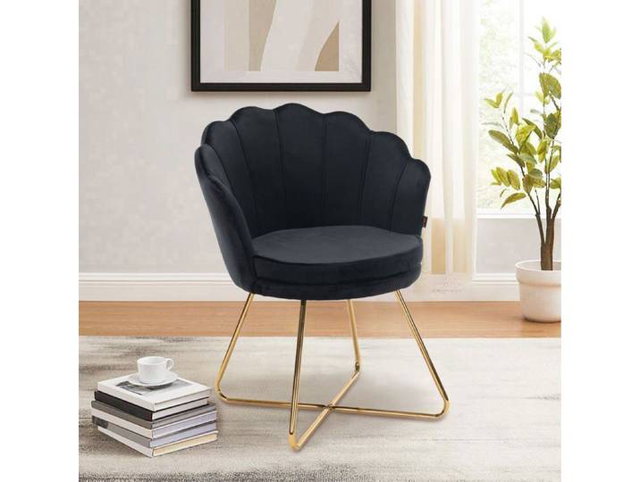 Chaise de Salon Élégante en Velours Design Raffiné avec Pieds Croisés Dorés Idéale pour Chambre et Coiffeuse Noir