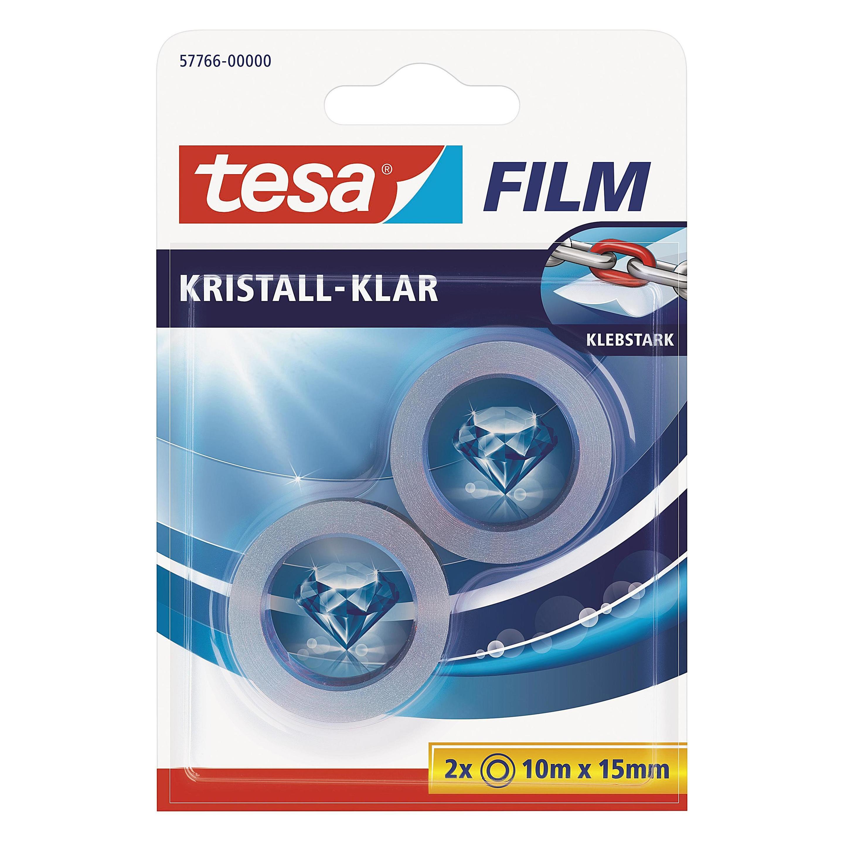 tesa 2x tesafilm KRISTALL-KLAR, hochtransparent, alterungsbeständig, mit starker Haftung (15 mm) (57766-00000-14)