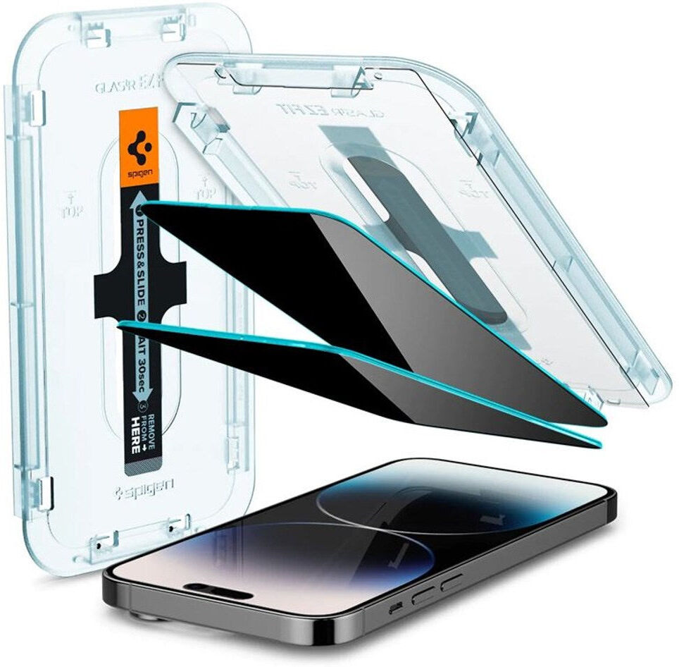 Spigen - iPhone 14 Pro - Privacy EZ Fit Glass Skærmbeskyttelse - 2 stk - Privacy Funktion - Gennemsigtig