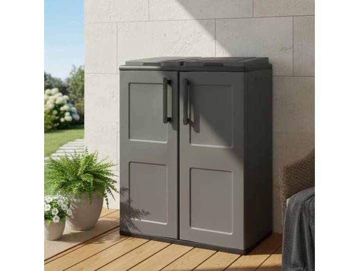 Dmora - Aarschot Mülleimer, Abfallbehälter, 2-türiger Recyclingbehälter, 100 % Made in Italy, quadratische Ausführung, 68 x 37 x 84 cm, Grau und Schwarz