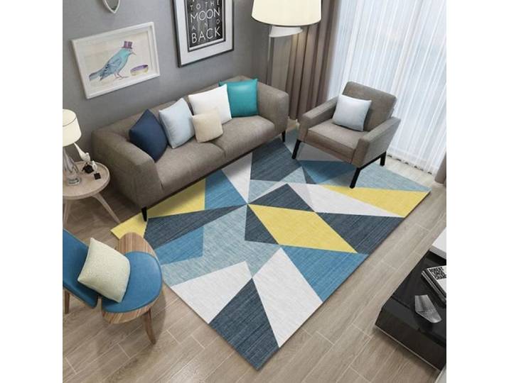 Tapis Nordique Salon - Aueq - 120x160 cm Motif Géométrique Moderne Polyester Décoration Chambre Salon Tapis Rectangulaire Bleu
