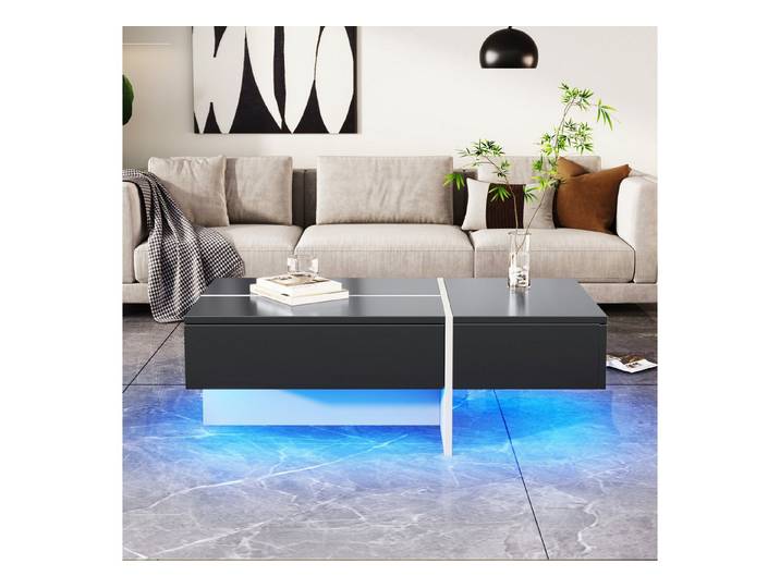 REDOM Couchtisch Couchtisch mit LED-Beleuchtung – Glänzende Marmoroberfläche (kompakte Größe, 100x50x34,5 cm), Ambiente-Beleuchtung per App