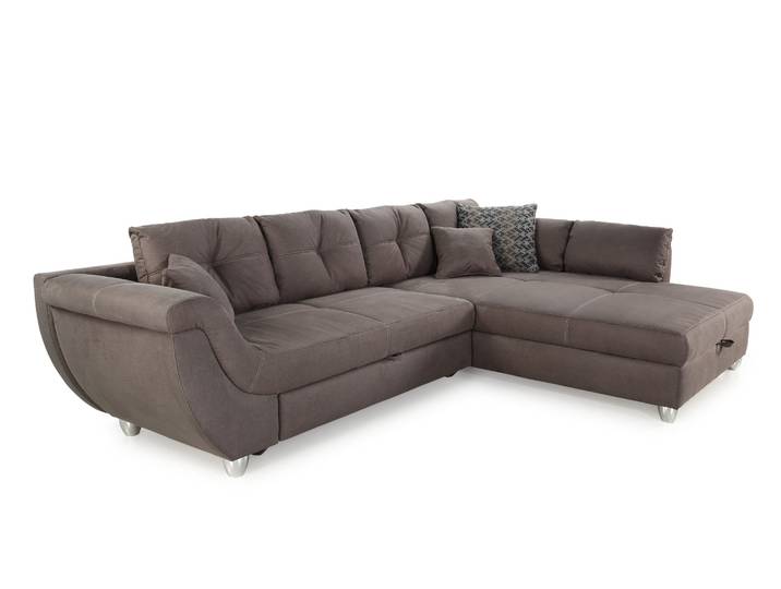 Ecksofa groß mit Rutschen-Armlehne Schlaffunktion Bettkasten Couch in Braun / 15231