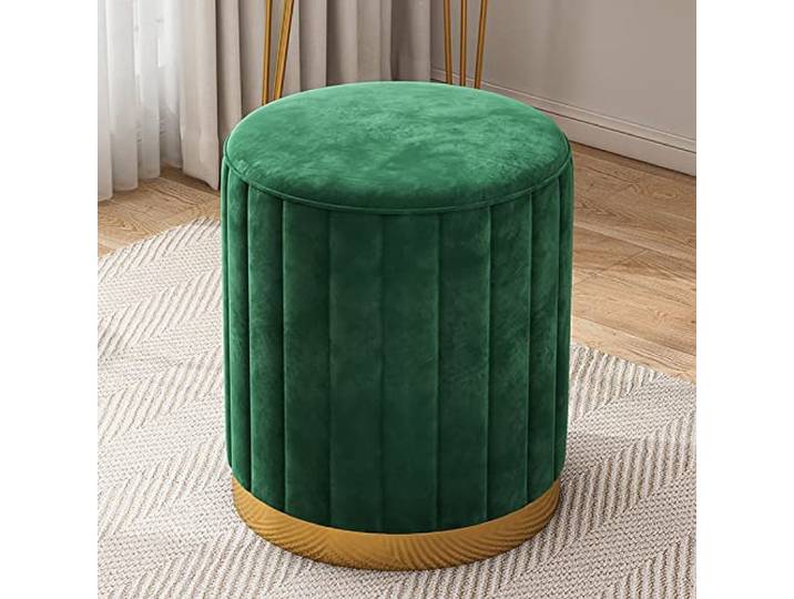 IXMLDAXD Der Stuhl, Beige Velvet Ottoman Footrest - Modern Round Upholstered Stool for Living Room & Bedroom Decor(Green)
