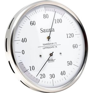 Fischer-Feingerätebau Saunathermometer 194.01, Ø 130 mm, 40 °C bis 120 °C, inkl. Feuchtigkeitsmessung, aus Edelstahl