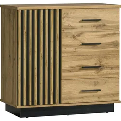 KOMMODE Lamelo mit 1 Tür und 4 Schubladen, Lamellenfront, 90 cm, Eiche Wotan