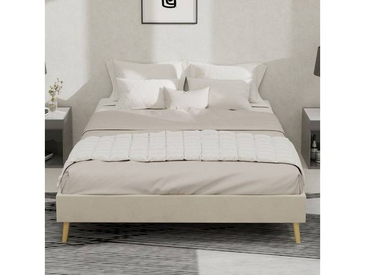 Cadre de lit - OEM - Moderne minimaliste - 140x200 cm - Tissu velours beige - Profil bas