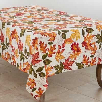 Saro Lifestyle Cotton Tablecloth With Embroidered Autumn Leaves