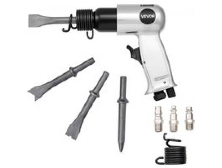 VEVOR Marteau Pneumatique, 4500 bpm, Burineur Pneumatique Compact, Longueur de Course 4 cm, avec 4 Burins 12 cm, pour Couper le Métal, Démolir les Murs en Béton, Ciseler les Sols, Dévisser les Boulons
