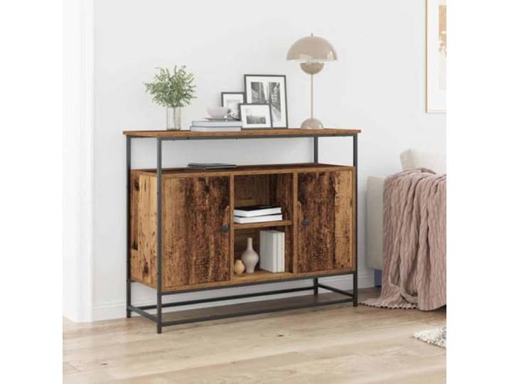 RJPLMFV Anrichte Holz Ingenierie 100 x 35 x 80 cm Scharniertüren, Griffe aus Stahl, Regale, Aufbewahrung, für Esszimmer