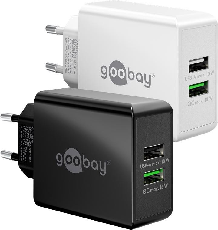 Goobay Dubbele USB-snellader met USB/QC3.0, 28W, zwart