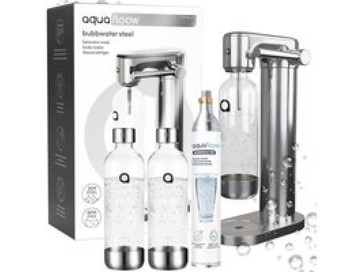 AQUAFLOOW Machine à soda eau pétillante – acier – 2 bouteilles de 0 8 l – cylindre CO₂ inclus - Réglage dintensité des bulles