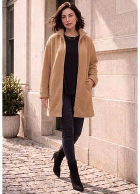 Plus Size Women's Plus Size Fleece Driving Coat by Roaman's in Soft Camel (Size 34/36) Jacket